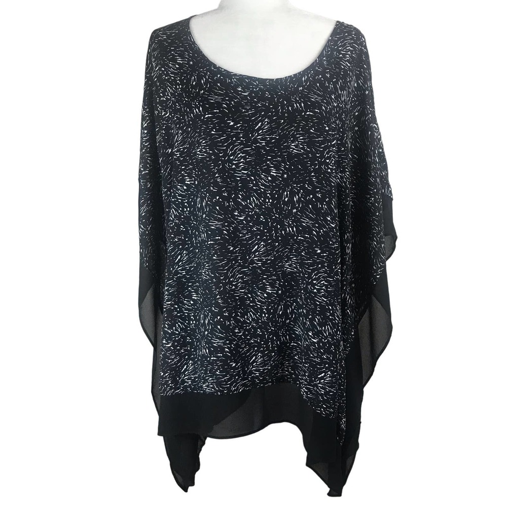 AVA & VIV Women's Tunic Black/White Abstract Sheer Top Kimono Style Size XL?